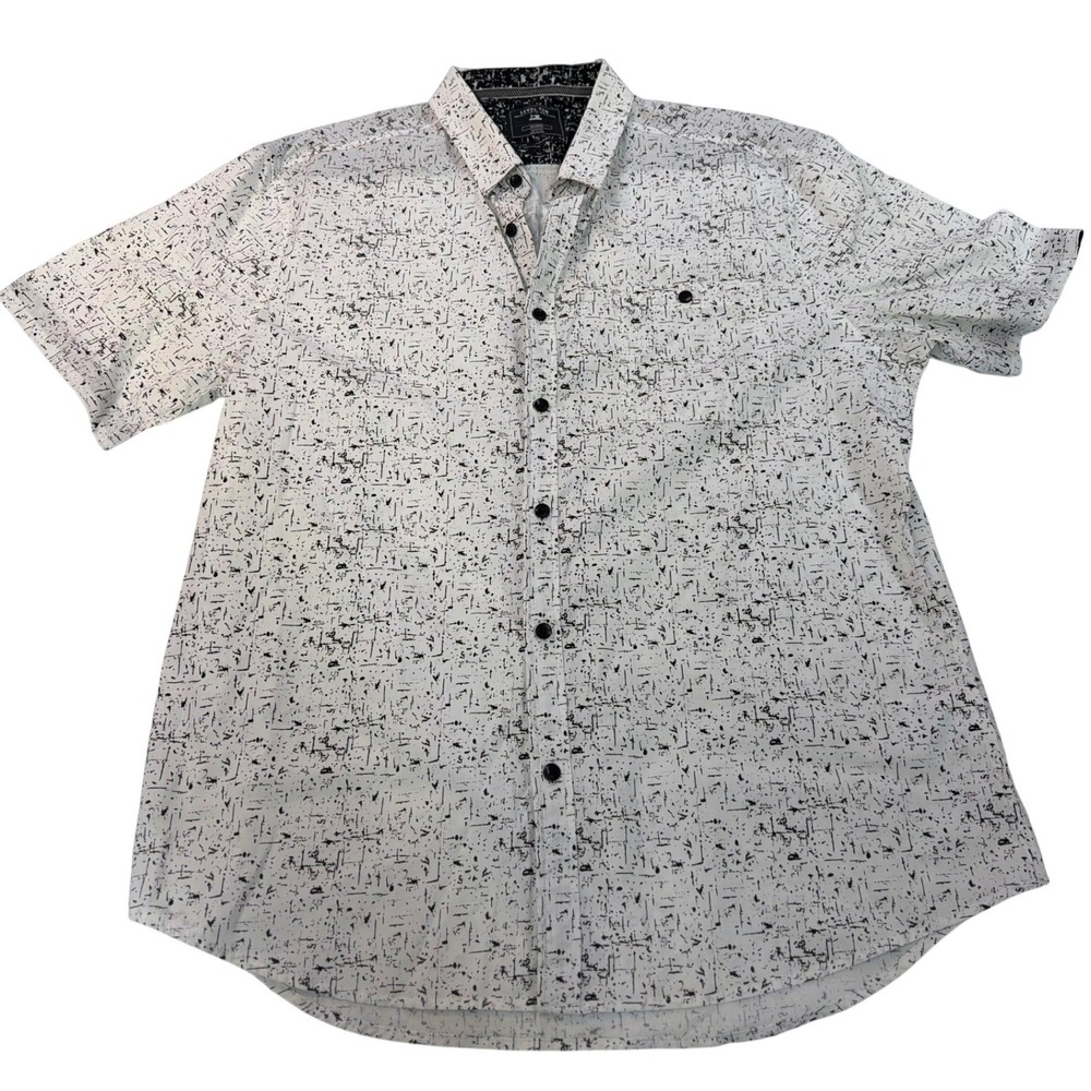 Level Ten Button Down Shirt White Black Abstract Modern Fit Short Sleeve 2XL Men